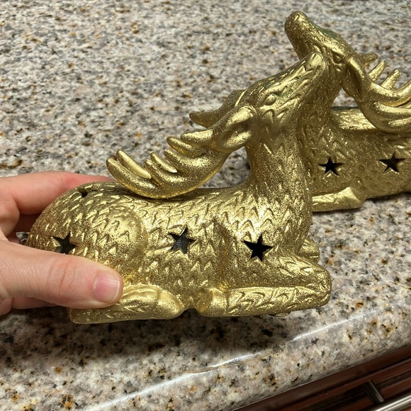 Christmas 2 set  ceramic gold reindeers decoration - Picture 2 of 6